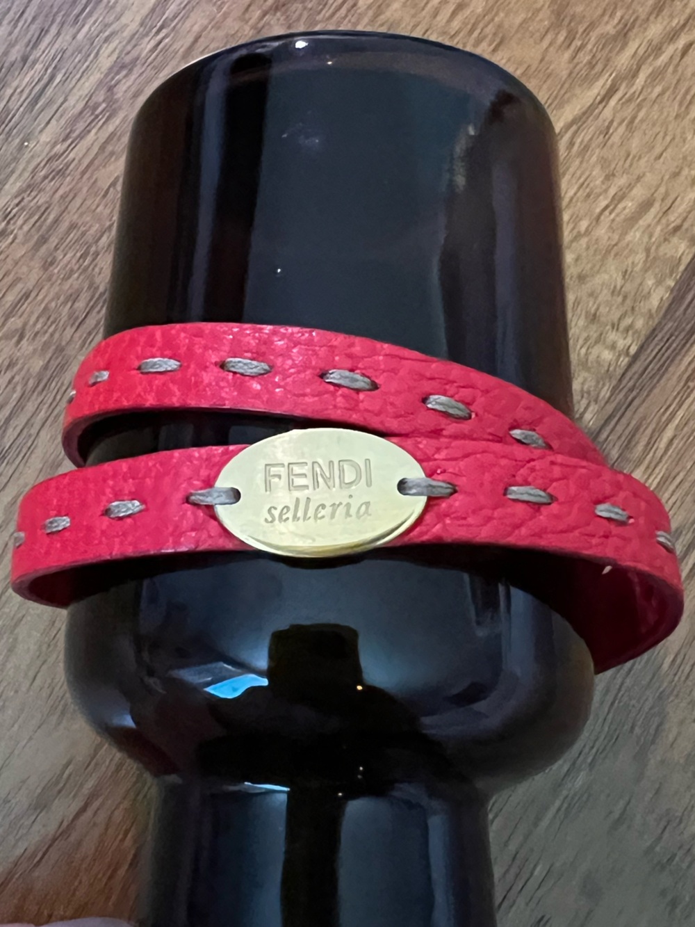 fendi selleria red leather wrap bracelet